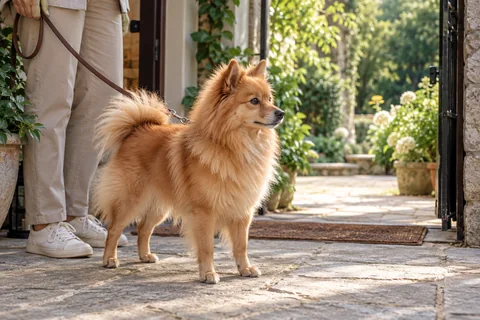 Adult German Kleinspitz outside the home before a walk