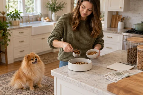 Preparing two foods for a Pomeranian's diet transition