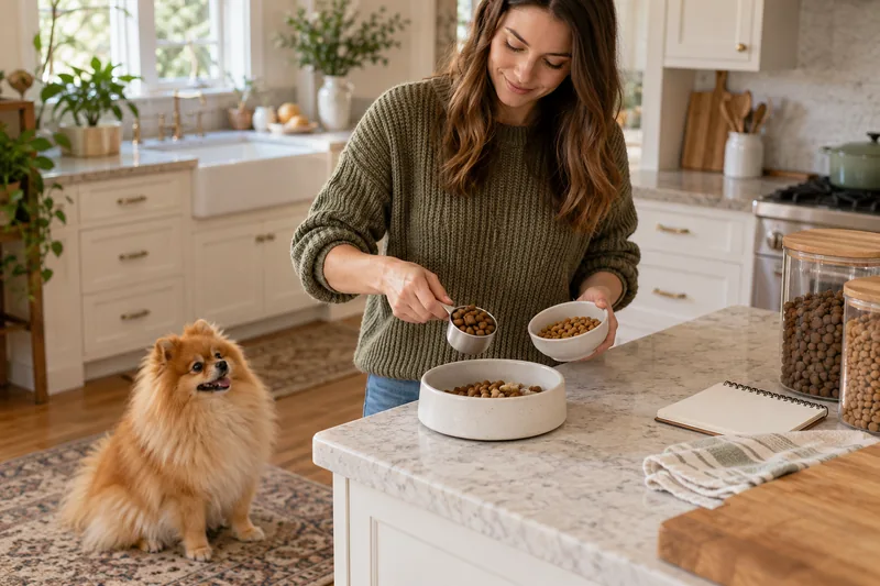 Preparing two foods for a Pomeranian's diet transition